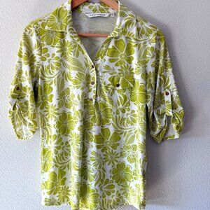Emily Daniels Floral Lime‎ Green Polo Size S